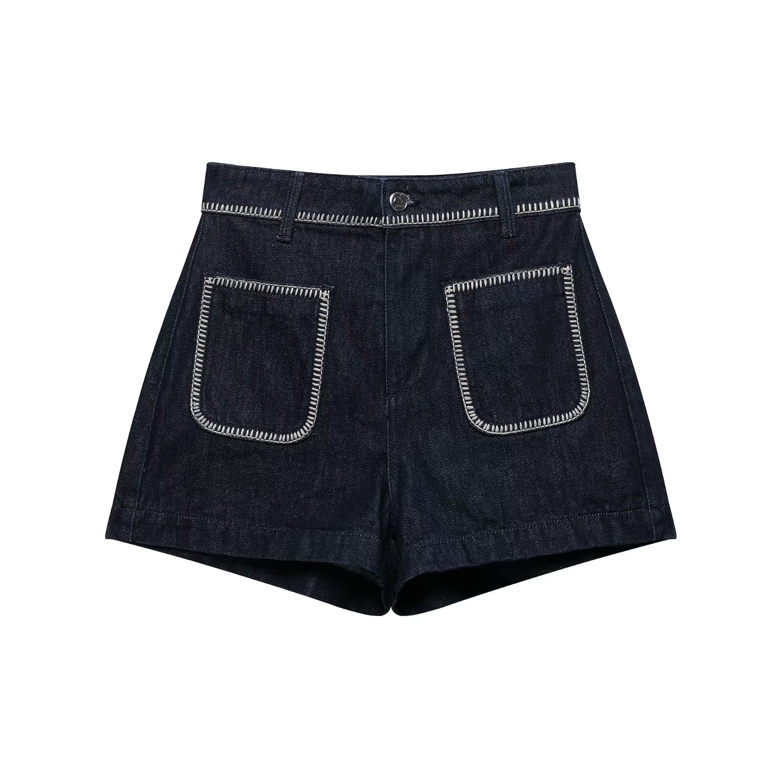 Zr Women's European and American Style 2025 Summer New Fashion Versatile Embroidered Stitched Denim Shorts 69989658