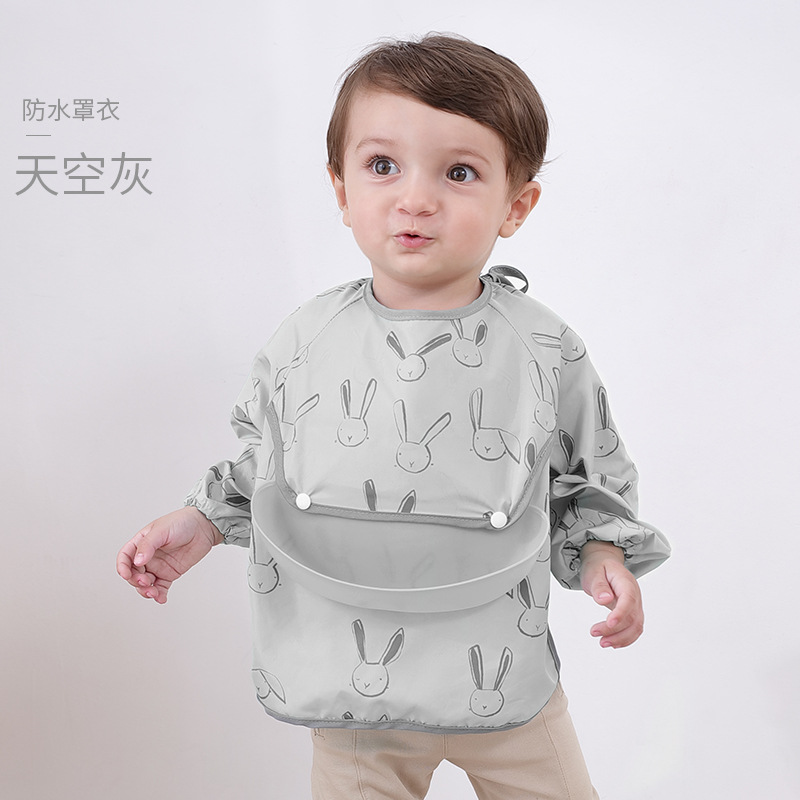 Picture of Children's Bib Set for Eating, Waterproof Dirty Smock, Baby Bellyband, Long-Sleeved Apron, Thin Autumn and Winter Baby Supplies