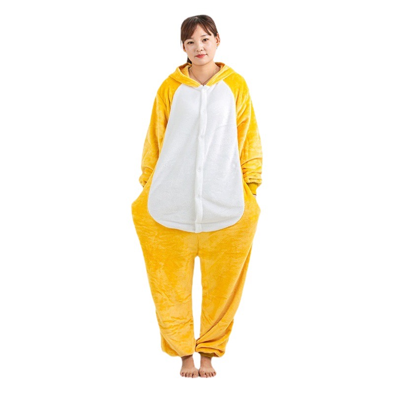 Autumn and Winter Flannel Animal Cartoon One-Piece Pajamas for Men and Women, Adult Couple Home Clothes, Rilakkuma Toilet Version