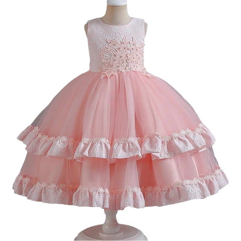 Cross-border girls' long-sleeved two-piece suit mesh fluffy dress autumn and winter banquet performance princess dress wholesale