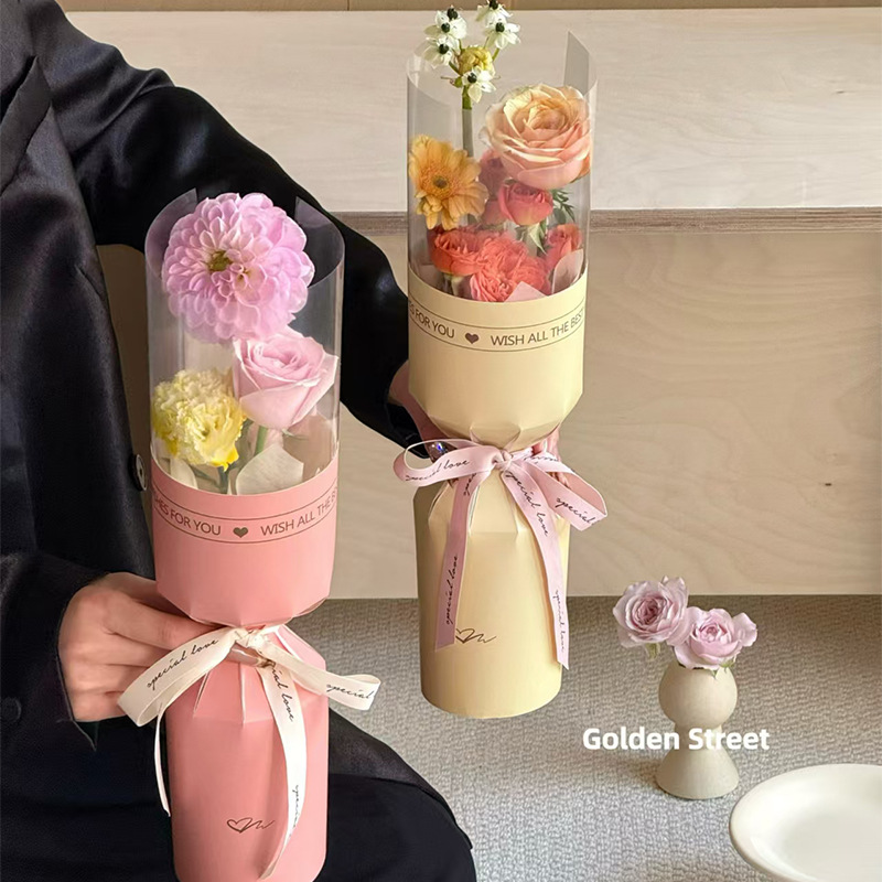 Floral Mother's Day All-In-One Bouquet Waterproof Single Stem Bag Transparent Romantic Floral Packaging Material