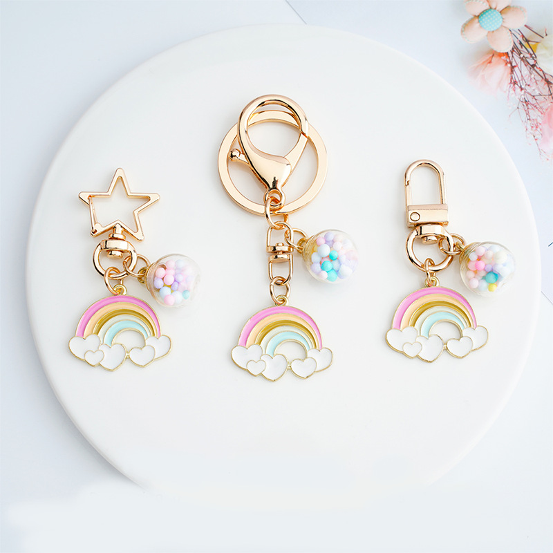 Picture of Cute rainbow balloon glass ball keychain South Korea girl bag pendant ornaments personalized car key ring