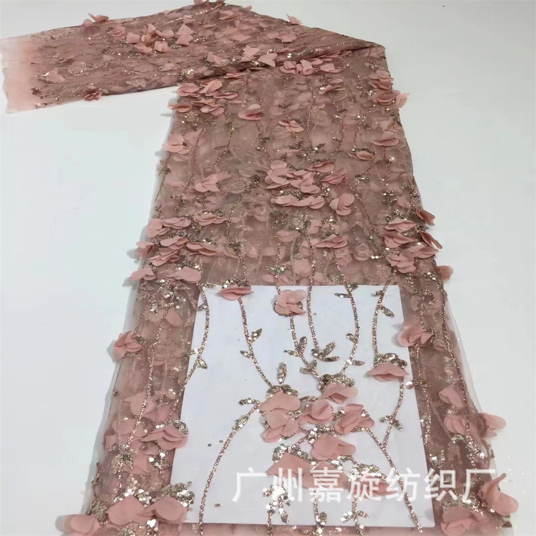 New gold car flower 3D full lace color sequins lace Dai Xishuangbanna lace fabric JX4440