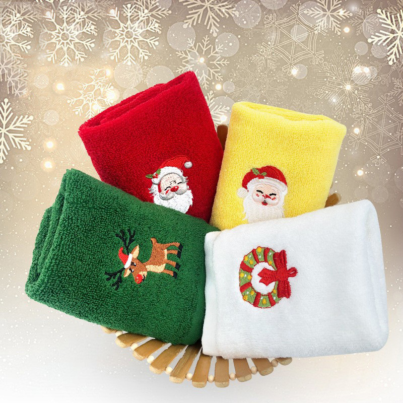 Picture of Christmas towel set wholesale cotton Christmas kitchen towel gift foreign trade Christmas towel embroidery logo