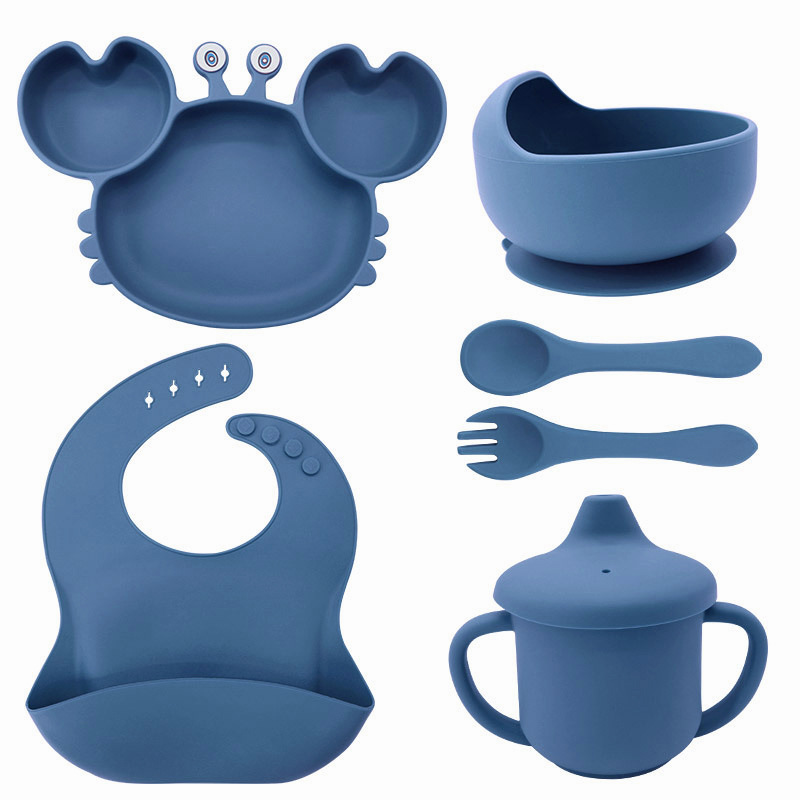 Picture of Baby silicone tableware crab plate suit food supplement bowl bib food grade tableware suit factory direct supply cross-border