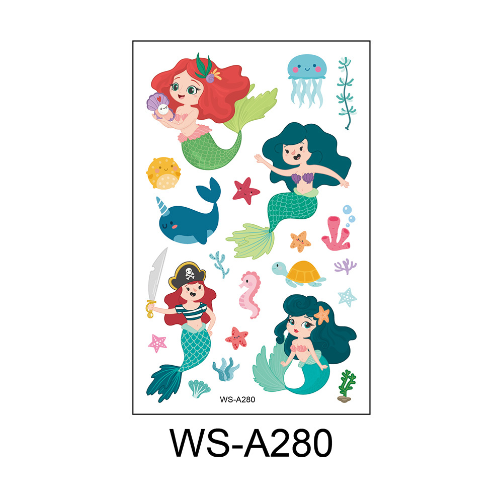 Picture of Cross Border Waterproof Sweat Tattoo Children Cartoon Dream Party Princess Theme Stickers suit Mermaid Tattoo Stickers