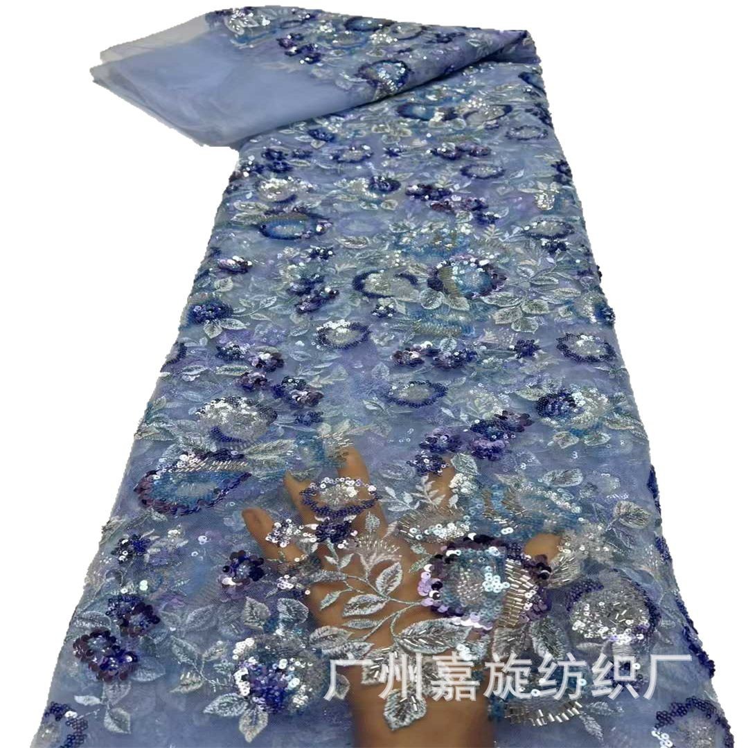 Picture of Multicolor Bead Tube Sequin Plant Embroider Mesh Fabric Fashion Wedding Dress Dress Lace Embroidered Cloth