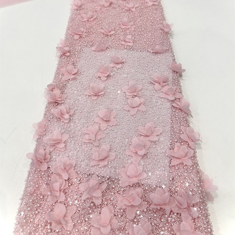 Handmade appliqued heavy industry computer embroidery sequins beaded tube embroidery wedding dress fashion show dress fabric