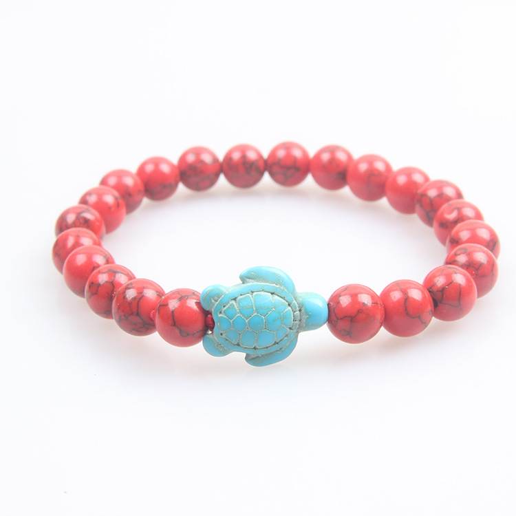 Picture of Zhou Lianfa 8MM Decorative Lava Volcanic Stone Beads Turquoise Cross Elastic Elastic Bracelet for Men and Women