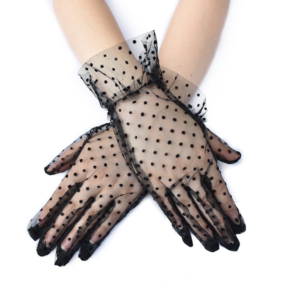 Ladies Sexy Mesh Polka Dot Gloves Short Sunscreen Breathable Lace Wedding Bridal Dress Accessories Gloves