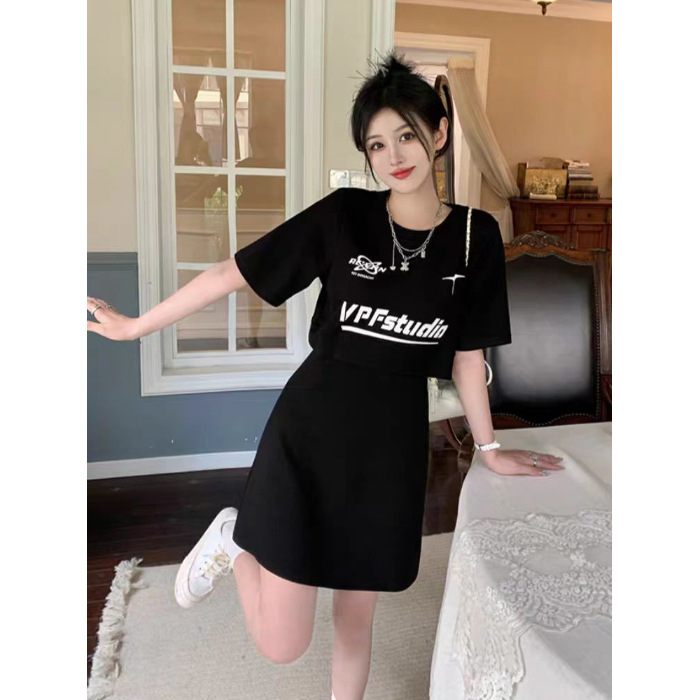 Picture of Plus Size Fat mm 2024 Summer Women's Skirt Small Fashion Casual Dress High Waist Slim Black A-Line Skirt