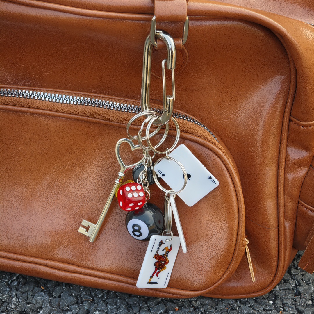 Original Niche Advanced Keychain Black 8 3 Poker Multi-element Bag Pendant Waist Hanging Cross-border E-commerce