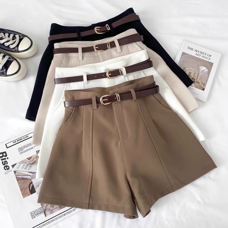 Retro Simple Korean Style High Waist Wide Leg Pants 2025 Spring Ins Casual Shorts Women's A-Line Outer Wear New Hong Kong Style