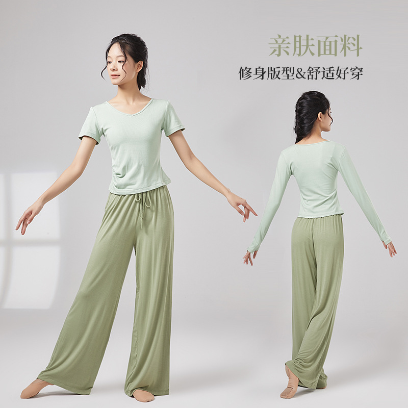 New women's dance costumes: modern dance practice wear, V-neck wide-leg pants, two-piece set, slim fit, classical dance performance costume