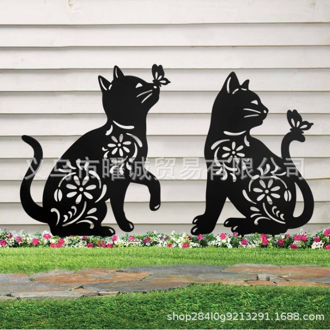 Cross-border new garden decoration metal black cat stake Garden animal statue pattern animal art lawn silhouette