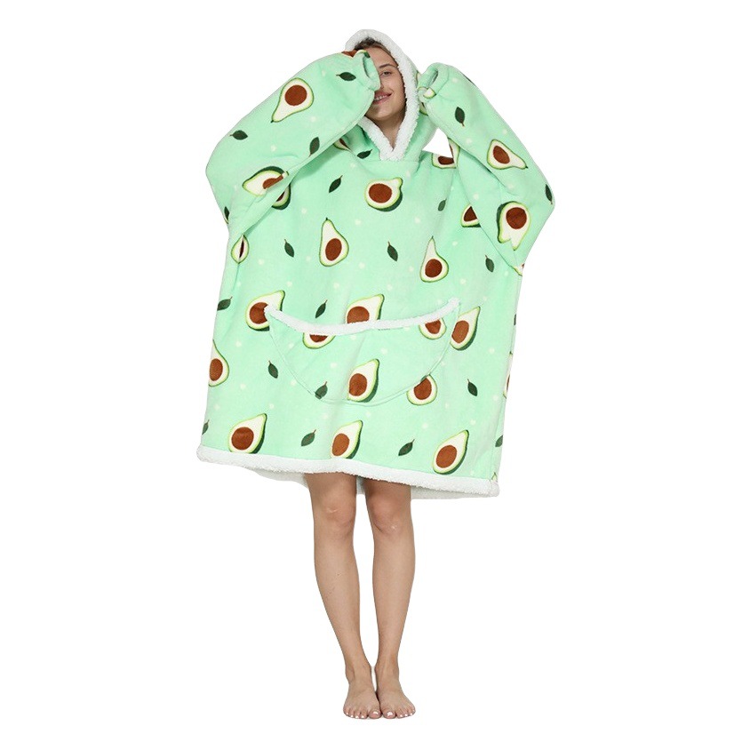 Lazy blanket composite lambswool pullover flannel sweater winter clothes hooded lazy clothes outdoor warm pajamas