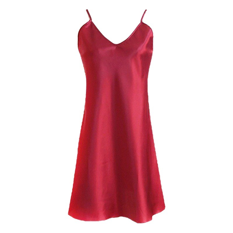 Summer Ice Silk Women's Nightgown Summer Thin Silk Sling Sexy Pajamas Hot Silk Imitation Spring and Autumn Home Clothes