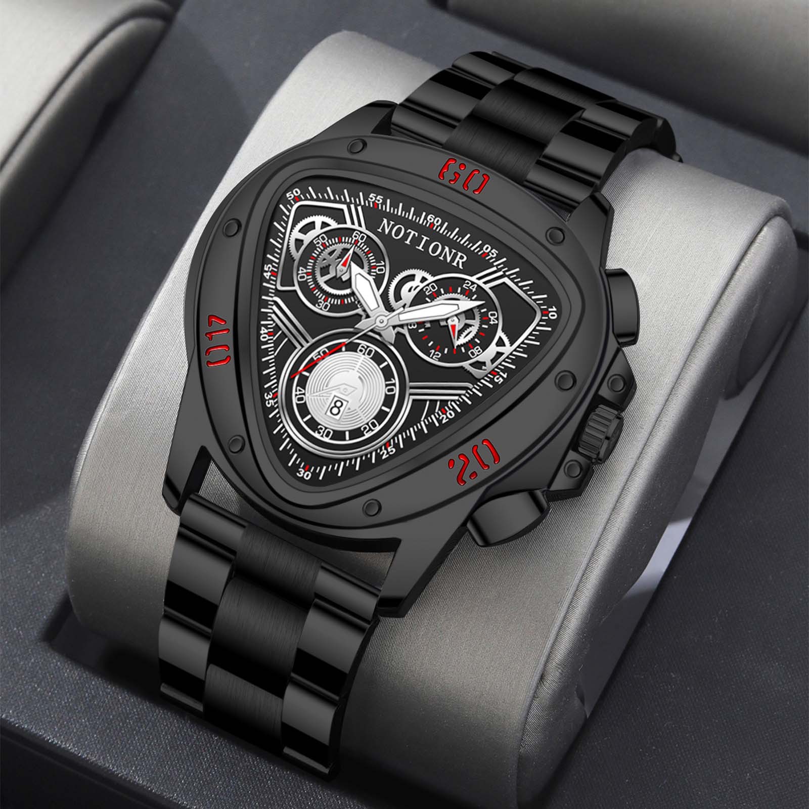 NOTIONR Cross-border New Arrival Waterproof Triangle Men's Date Quartz Watch Korean-style Luminous Punk Watch Stainless Steel