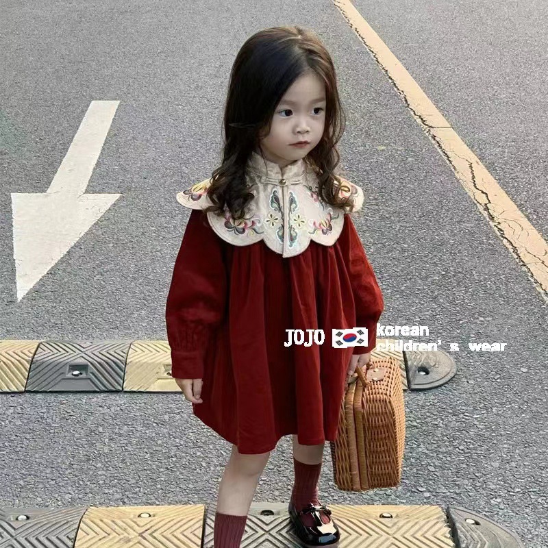 Picture of Girls' New Year Chinese style one-year-old dress winter New Western style lace embroidery dress Baby New Year greeting clothes fashion