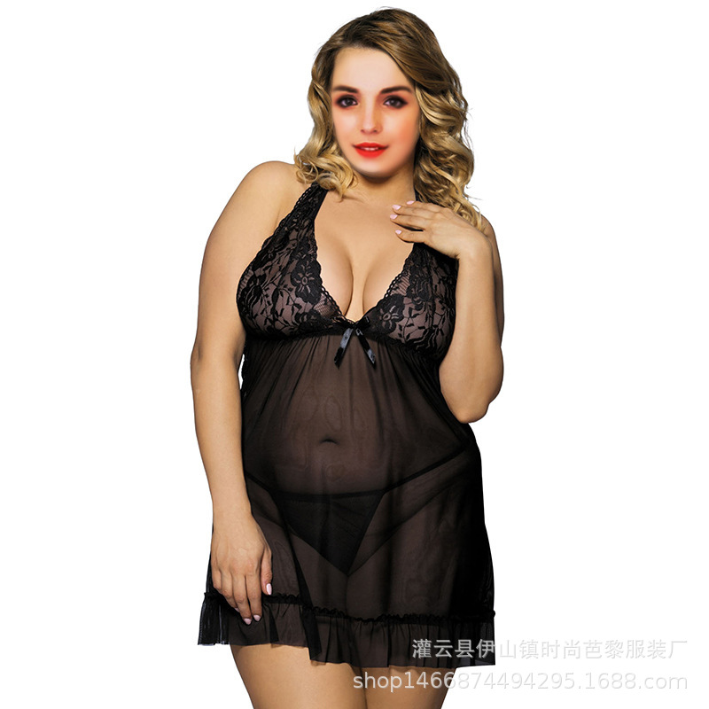 European and American sexy pajamas women's lace temptation through lace skirt foreign trade wholesale large size sexy underwear 70098