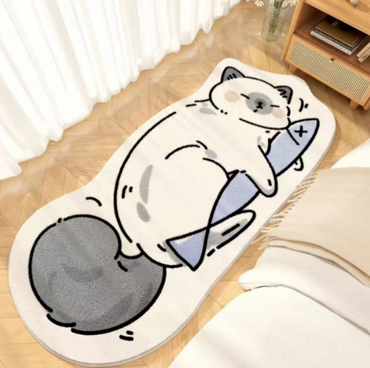 Picture of Cute Cartoon Cat Cashmere Carpet Ins Princess Bedroom Bedside Blanket Cushioned Cat Sense Balcony Bay Window Mat for Hair