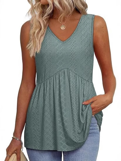 2025 Amazon Cross-Border European and American Elegant Ruffle Top Women's Vest Sleeveless V-Neck Summer