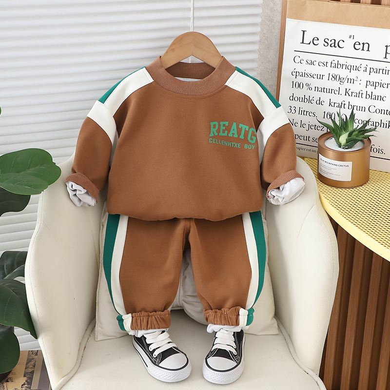 Picture of Children's clothing new boys and girls children's clothing casual stitching letter sweater suit fashion casual two pieces suit generation hair