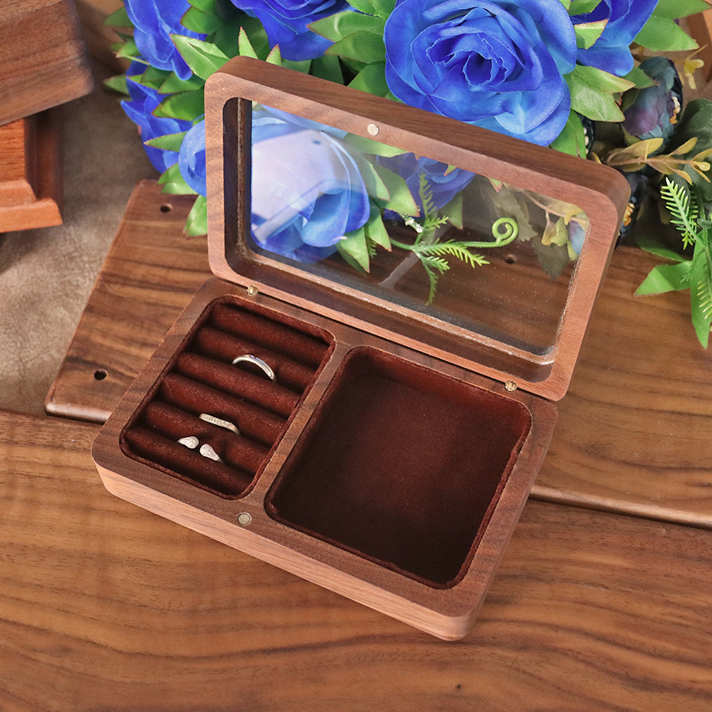 Picture of Portable Walnut Jewelry Storage Box Jewelry Ring Bracelet Wooden Makeup Gift Box for Women