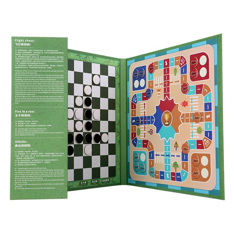 Magnetic Wooden Functional Book Game Chess Flying Chess Gobang Children's Board Game Parent-Child Interactive Educational Toys