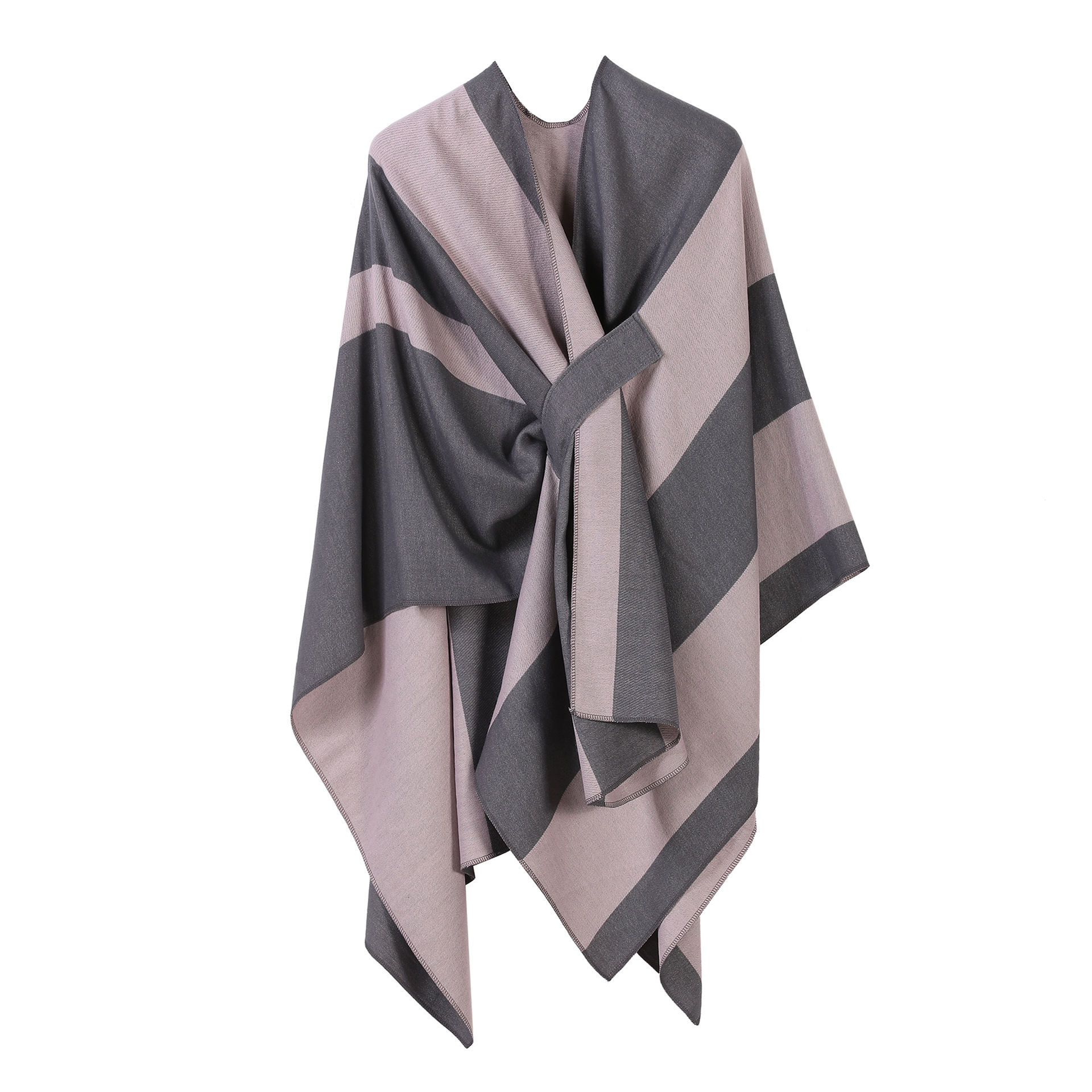 Picture of 2025 new striped contrast color French cross-border European and American shawl with bar split double-sided fashion versatile travel clap cape