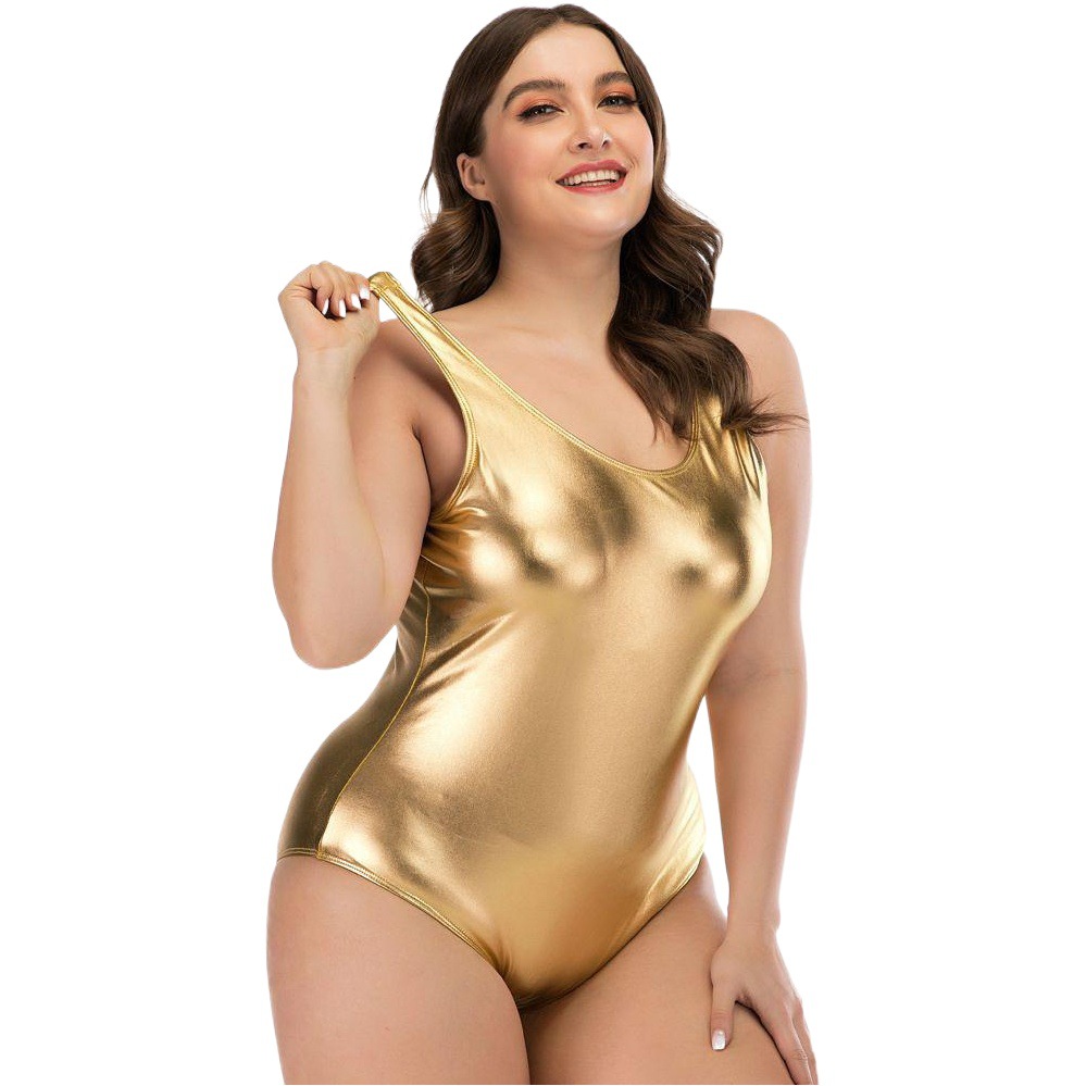 2021 European and American New Cross-border Bikini Solid Color Luminous Fabric Belly-covering Slimming One-piece Fat Woman Conservative Swimsuit for Women