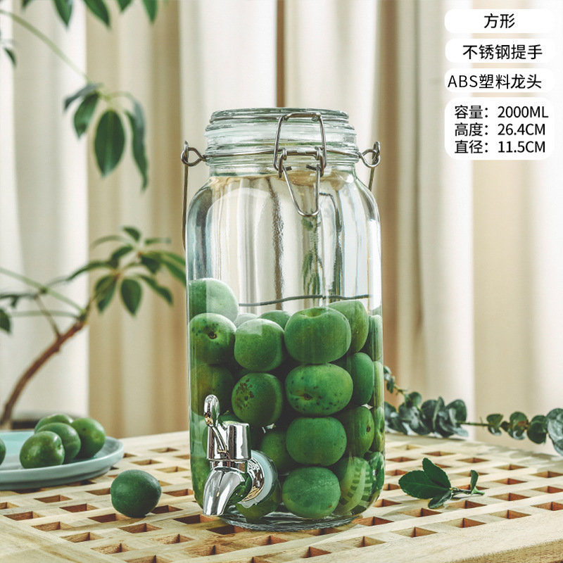 Picture of Wholesale sparkling wine glass bottle green plum bayberry wine bottle with tap brewing bottle household sealed pickled vegetable glass jar