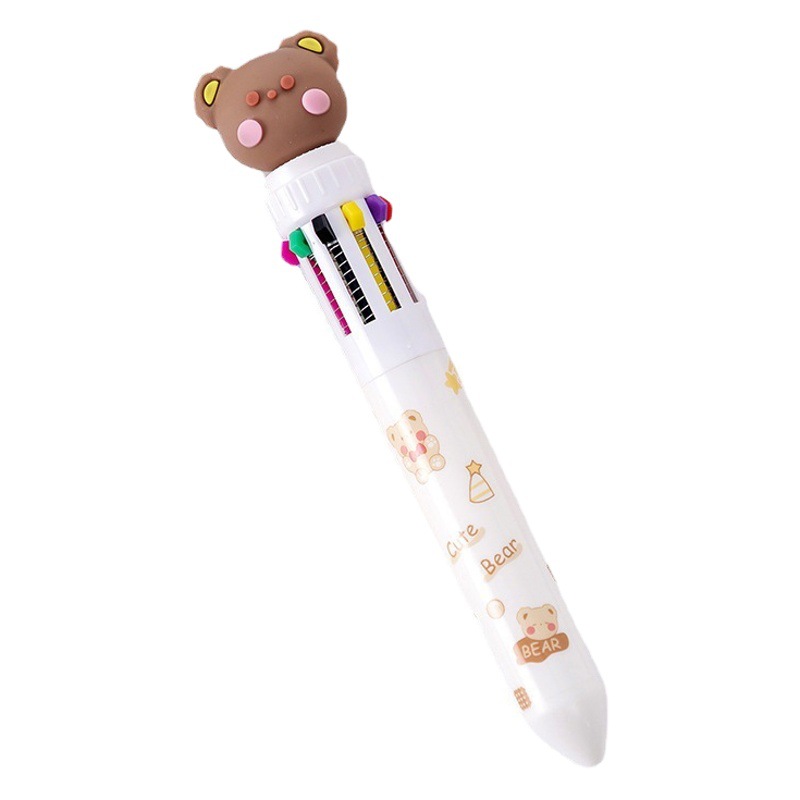 Cartoon Ten Color Ballpoint Pen Student Cute Hand Account Mark Pen High Color Value Press-to-Press Multi-Color Pen Office Sign Pen