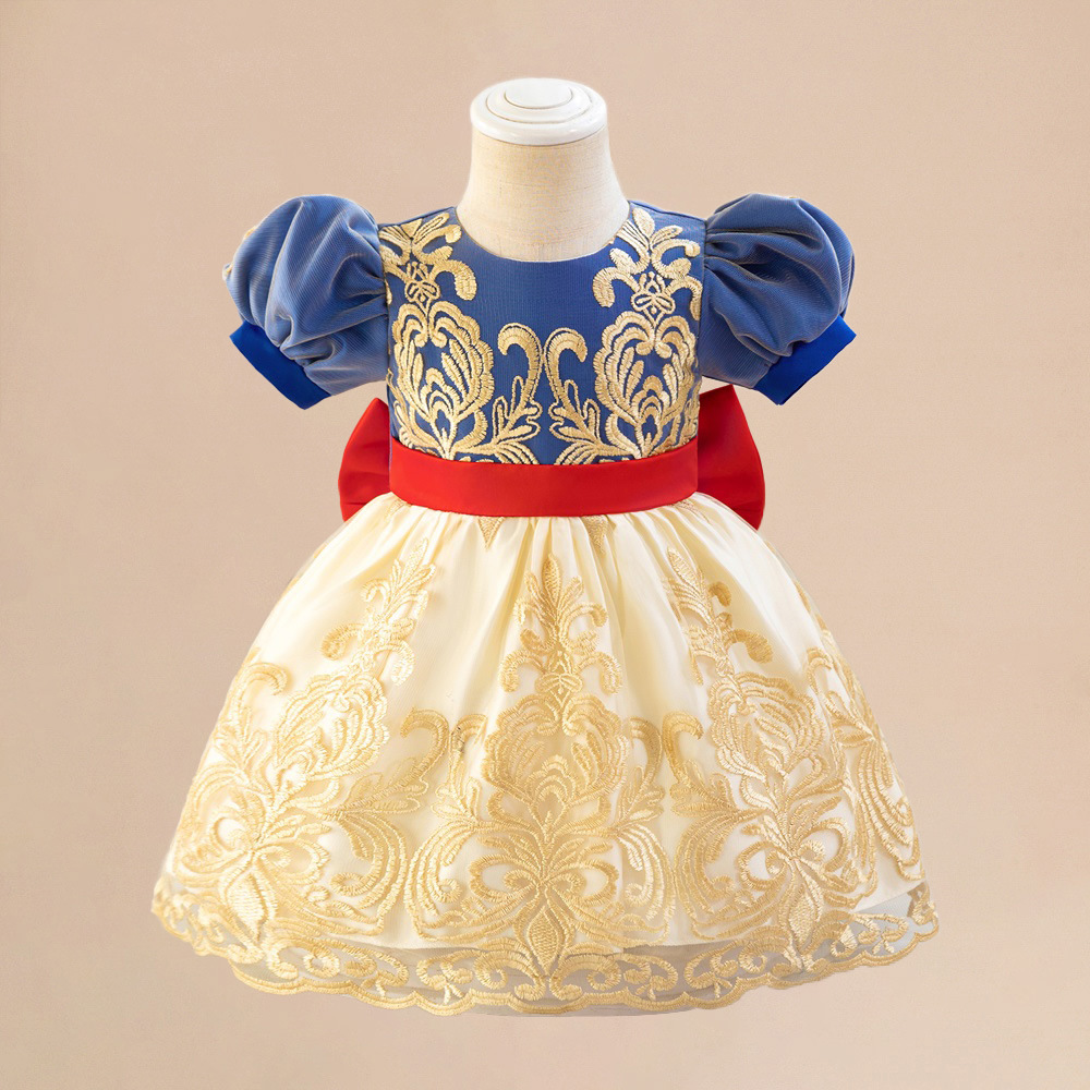 Children's Embroidered Mesh Princess Dress Girls' Pontoon Dress Little Flower Girl's Western-style Wedding Dress Snow White Dress