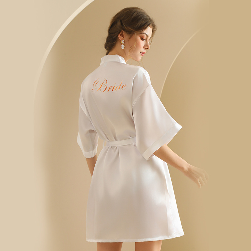 Picture of Bride's Bridesmaid's Morning Gown Wedding Silk Birthday Girlfriend Party Pajamas Lie-down Embroidered Red Nightgown Wedding Morning Gown