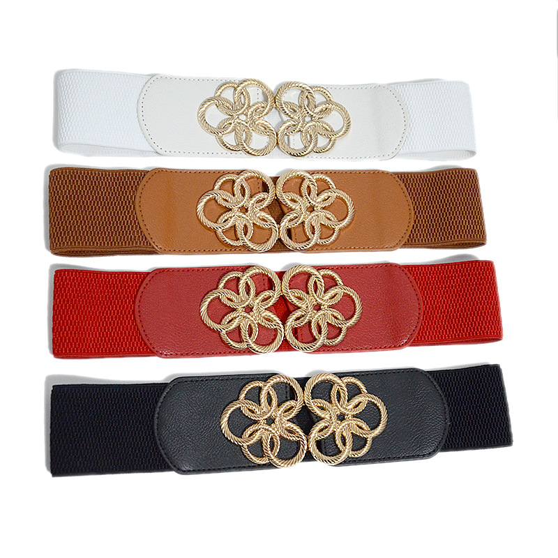 Cross-border new women's belt casual elastic elastic waist slim with metal buckle decorative small waist in stock