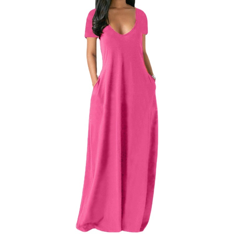 Picture of 2021 Europe and the United States summer cross-border foreign trade new plus size women's solid color dress sexy deep V short sleeve dress