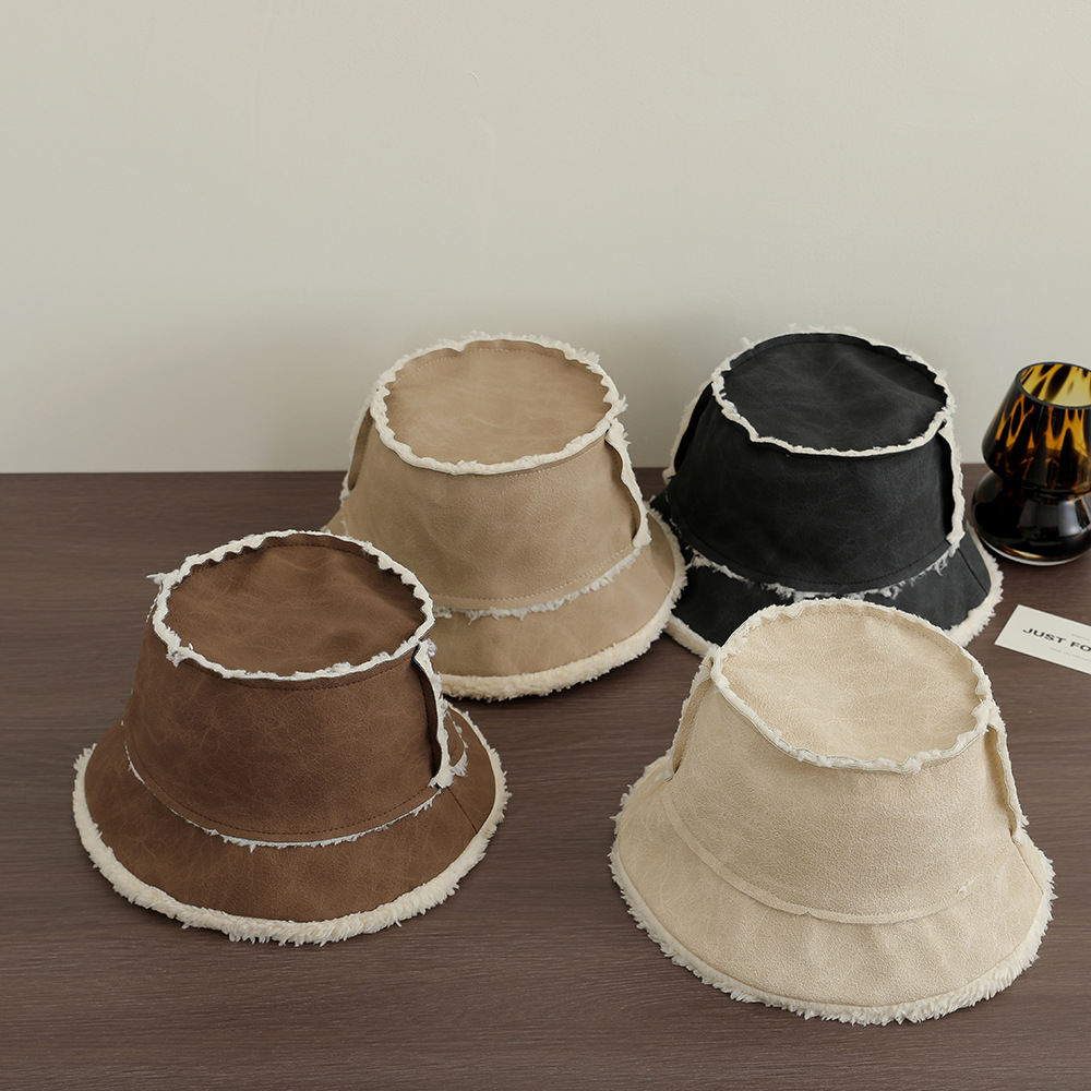 South Korea Ins Children's Fisherman Hat Suede Bucket Hat Boys and Girls Cold-proof All-match Warm Plush Pot Hat