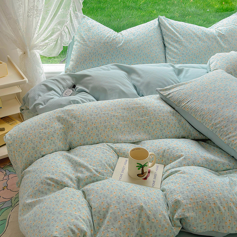 Picture of Category a Maternal and Infant Grade Small Fresh Floral Xiaozhu Cotton Quilt Cover Single Piece Skin-Friendly Washed Cotton Thickeneded Quilt Cover Wholesale