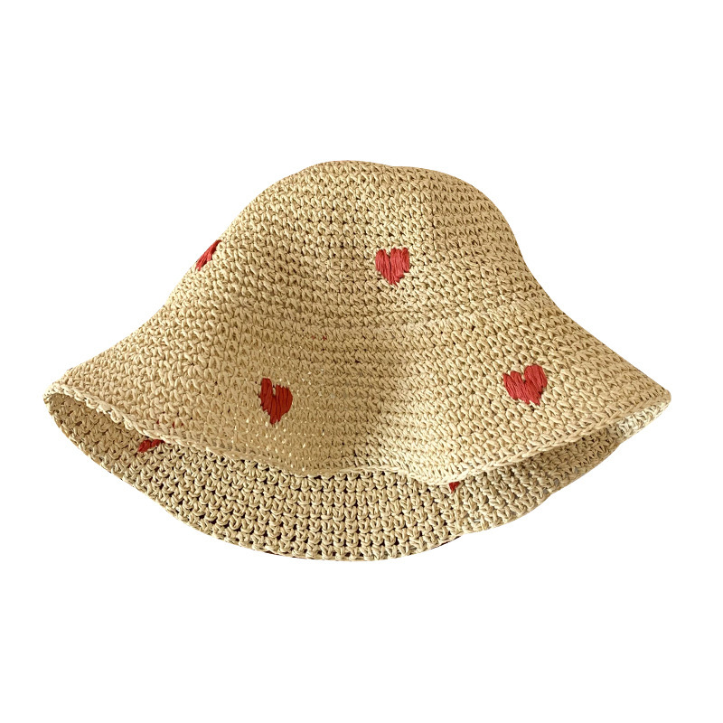 Picture of Love Handmade Straw Fisherman Hat Women's Summer Japanese Vacation Sunshade Straw Hat Seaside Beach Hat
