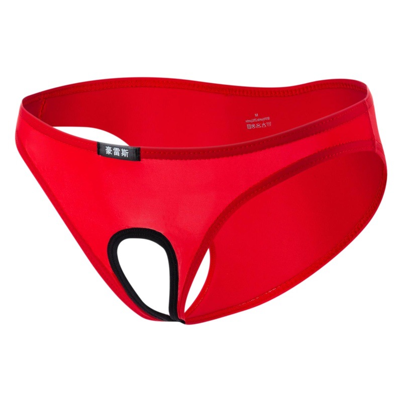 Cross-border men's sexy underwear ice silk men's sexy briefs men's front opening open file men's Zhongshan B142