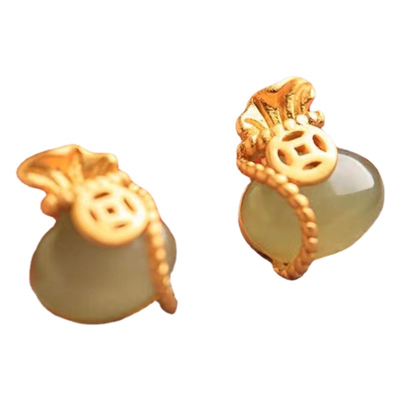 New Year lucky bag stud earrings women's silver needle high-grade design temperament niche fashion ethnic style light luxury gold earrings