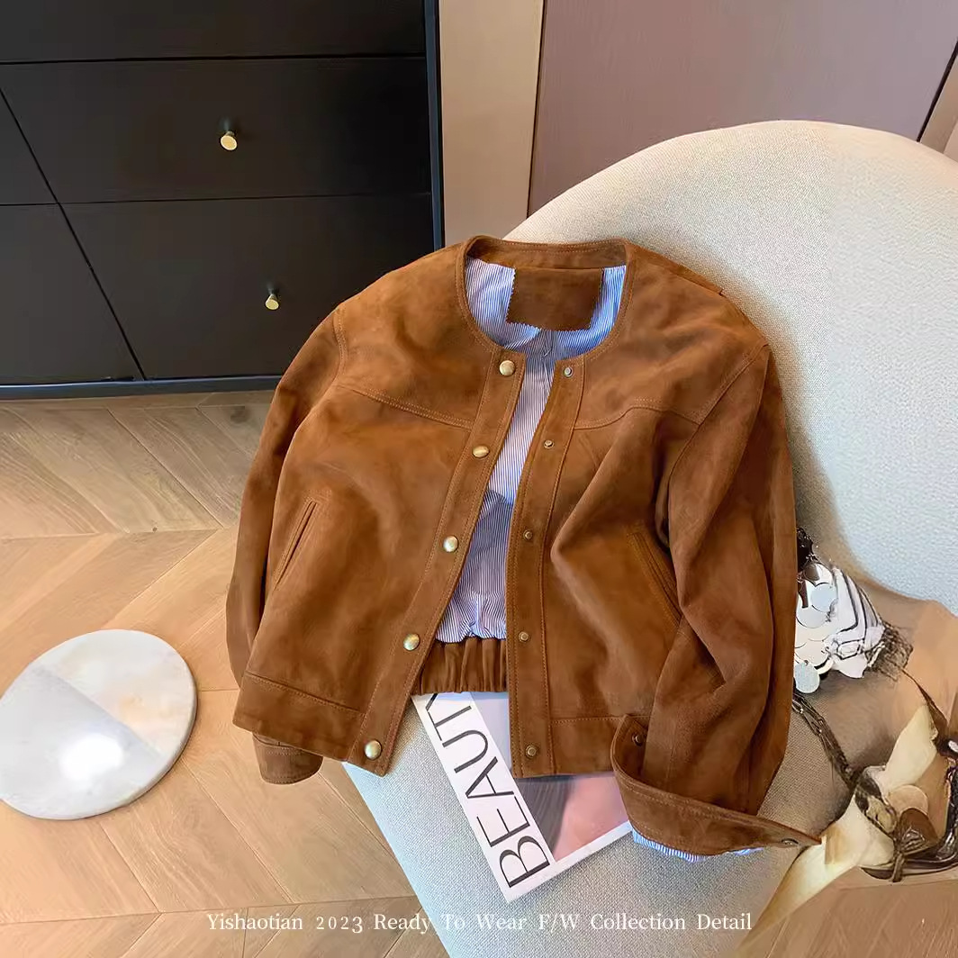 Retro Brown Suede Maillard Jacket for Women, Autumn and Winter 2025 Design, Loose Casual Short Jacket Top
