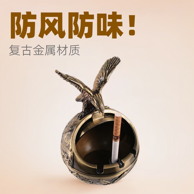 Zodiac retro ashtray with lid windproof anti-ash fly anti-smoke smell anti-fall Home Office ashtray ornaments