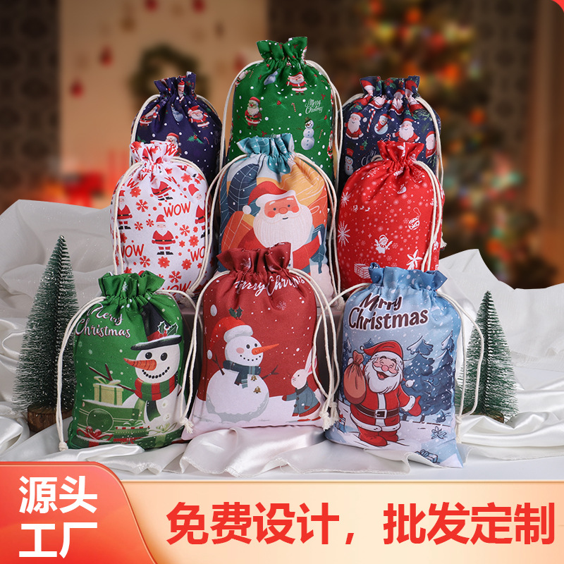Cross-border Christmas gift bag suit wholesale drawstring beveled candy bag Christmas gift bag small cloth bag in stock