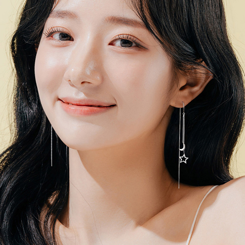 Picture of Summer New Style Earrings That Make Your Face Slimmer, Long Style, Versatile Student K-Style, Internet Celebrity Niche Cut Out Star and Moon Earrings