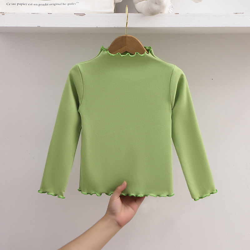 Picture of [Factory wholesale] girls' bottoming shirt autumn and winter 2023 new children's western style wooden ear solid color long sleeve T-shirt