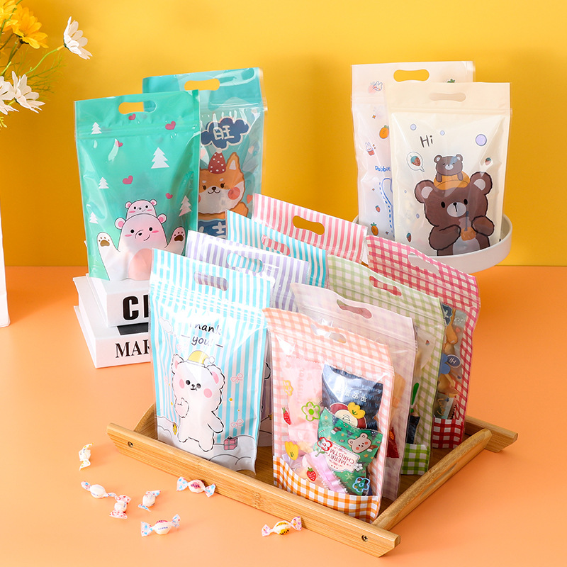 Cute Cartoon Biscuit Self-standing Bag Frosted Leisure Snack Milk Candy Self-sealing Bag Milk Date Snowflake Crisp Zippered Plastic Bag