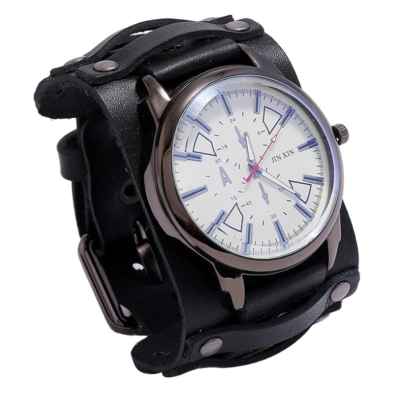 Cross-border new accessories manufacturers supply retro cowhide watch personality adjustable punk men's leather bracelet