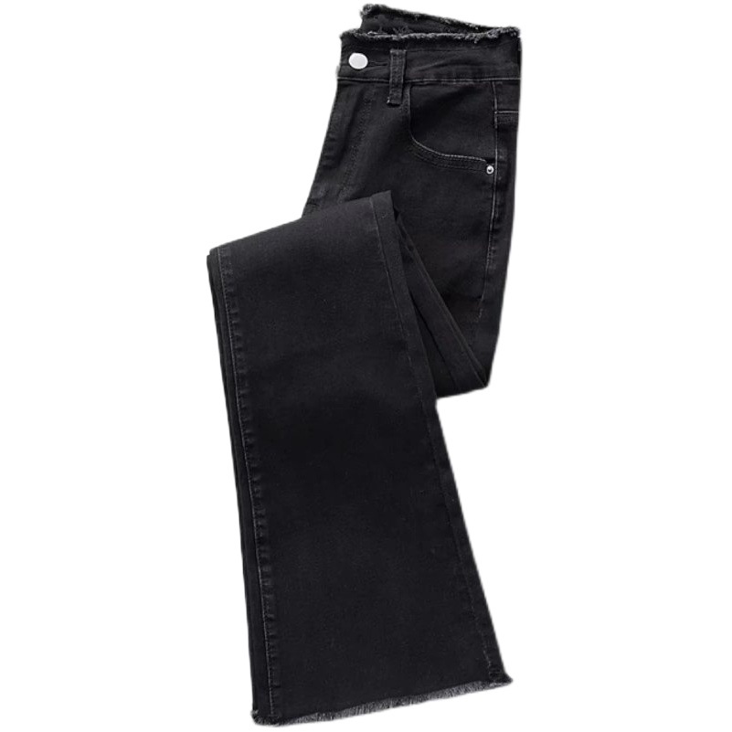 Black skinny high waist jeans women's Stretch Slim fit slimming hot girl straight loose wide leg frayed flared pants fashion